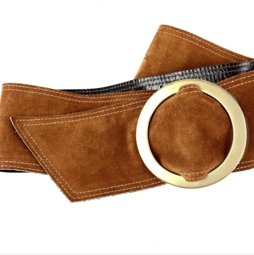 Kristen Kahle Tan 3”Suede Belt & Brass Buckle